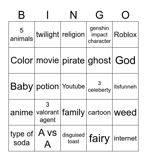 Infinite Craf Bingo Card