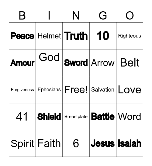 Armour of God Bingo Card