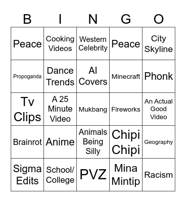 Douyin Brainrot Bingo Card