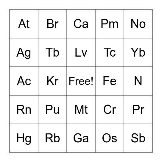 Symbodical Table Bingo Card