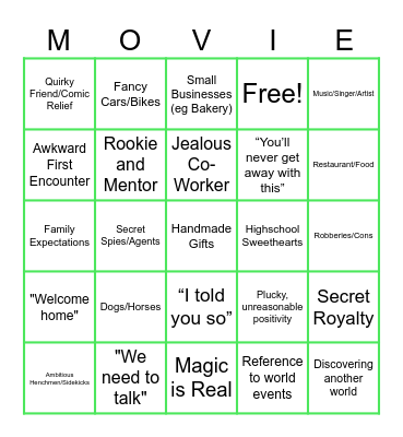 Things in Movies Bingo Card
