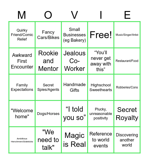 Things in Movies Bingo Card