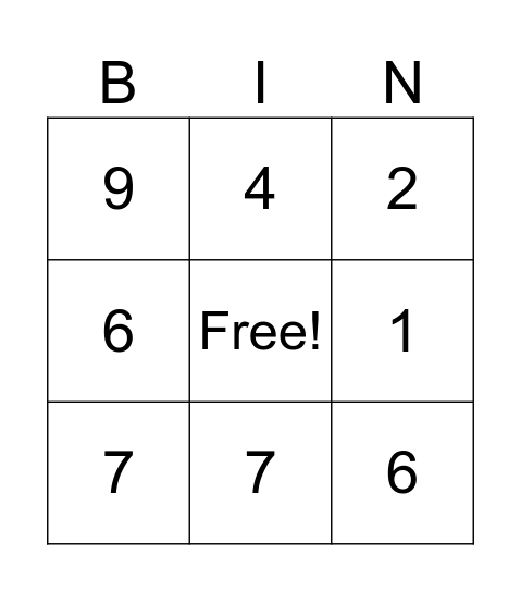 Number bingo Card