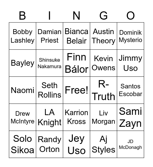 WWE Bingo Card