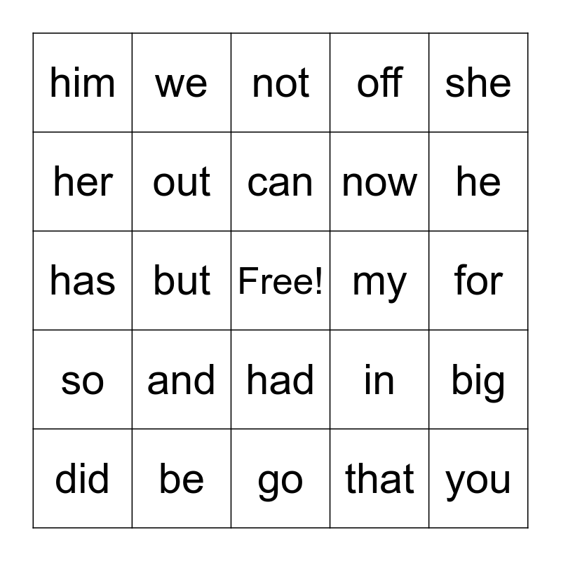 Magic Words Bingo Card