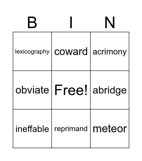 Vocabulary March 11 - 17 Bingo Card