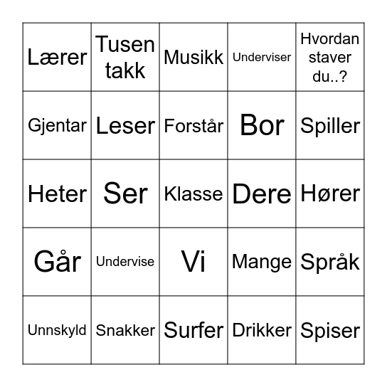 Microsoft Word  Bingo Card
