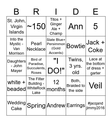 BRIDAL BINGO Card