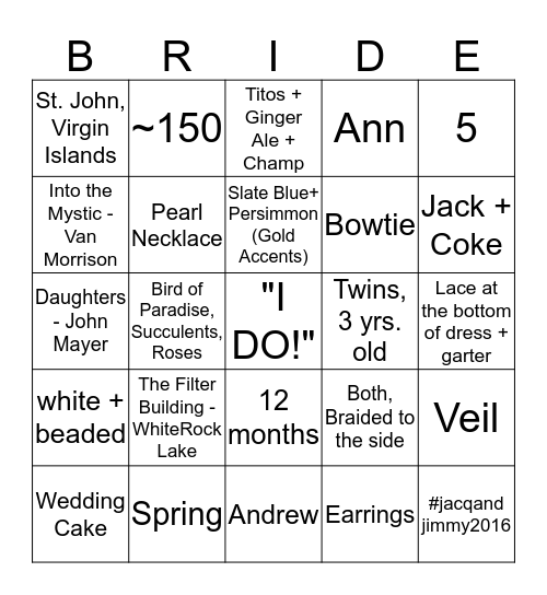 BRIDAL BINGO Card