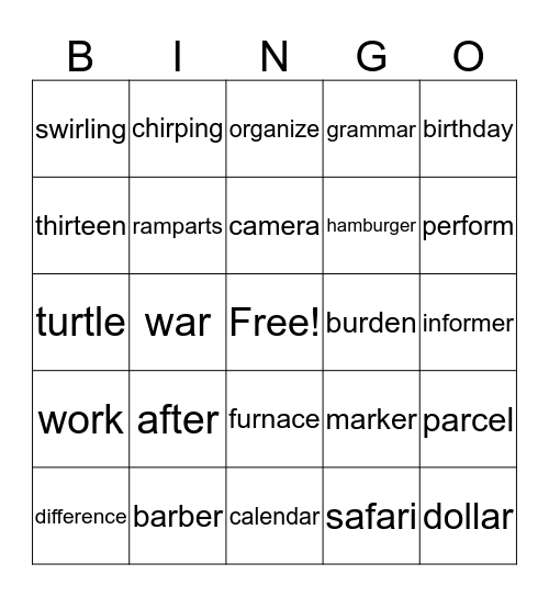 Untitled Bingo Card