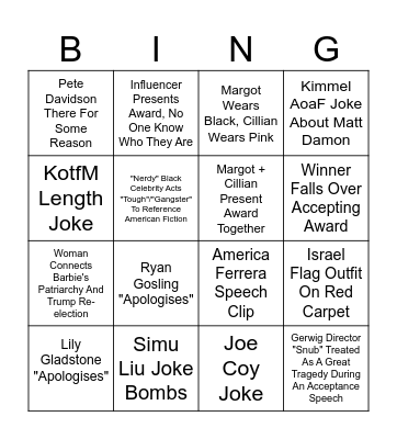 Oscars Bingo Card