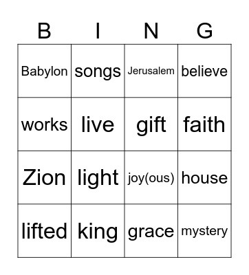 Fourth Sunday of Lent Year B Bingo Card