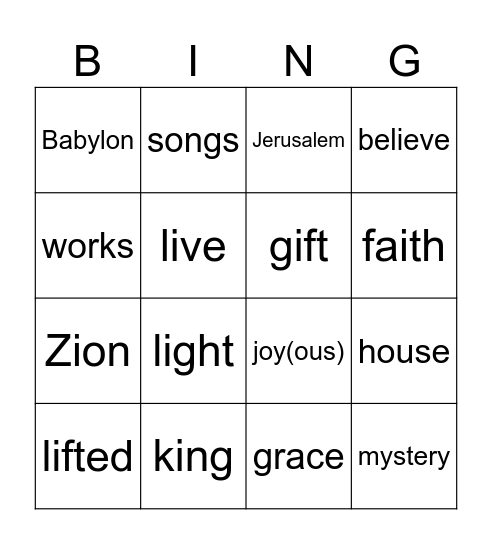 Fourth Sunday of Lent Year B Bingo Card