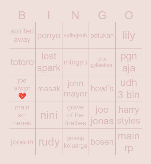 nini’s board Bingo Card