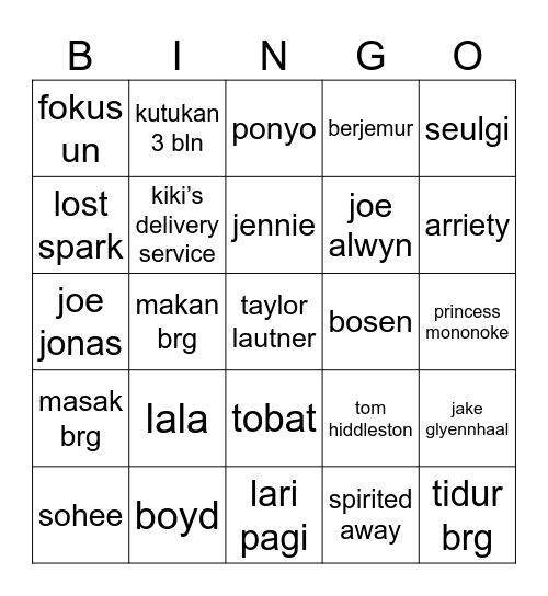 lala’s Bingo Card