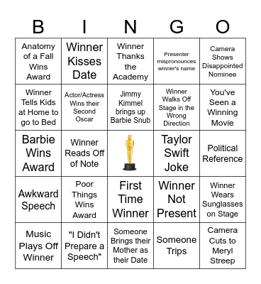2024 Oscars Bingo Card