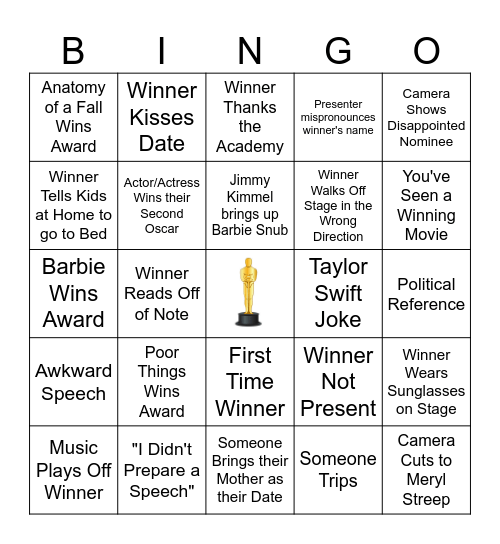 2024 Oscars Bingo Card