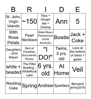 BRIDAL BINGO Card