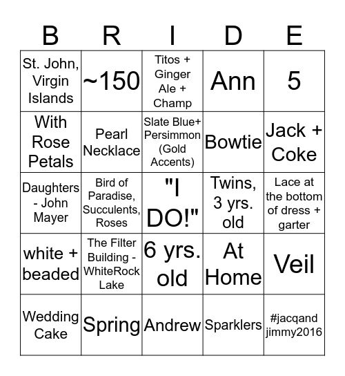 BRIDAL BINGO Card