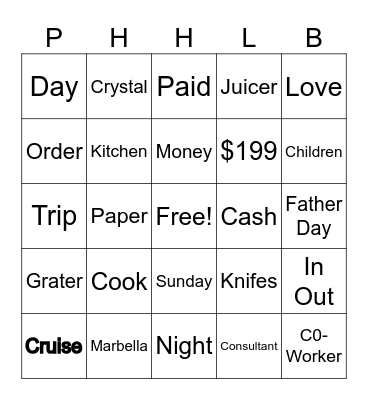 PRINCESS HOUSE HEALTH LIVING BINGO Card
