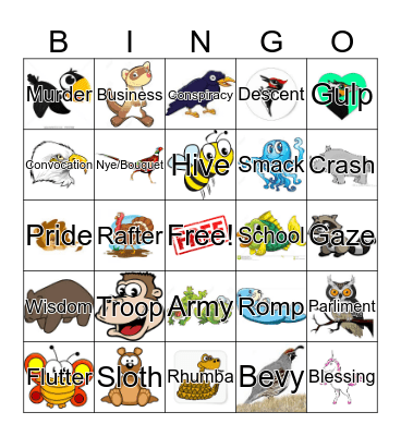 Animal Group Names Bingo Card
