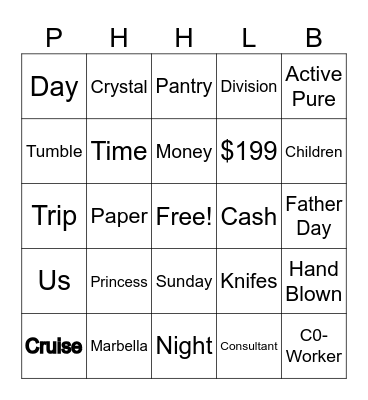 PRINCESS HOUSE HEALTH LIVING BINGO Card