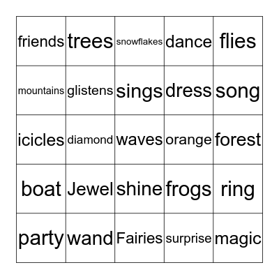 Jewel Fairies Bingo Card