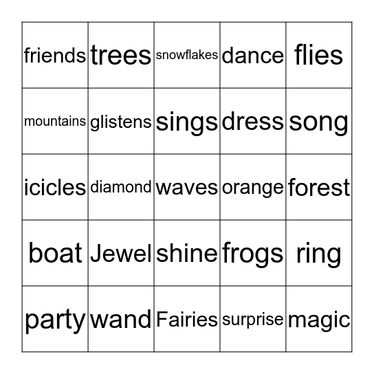 Jewel Fairies Bingo Card