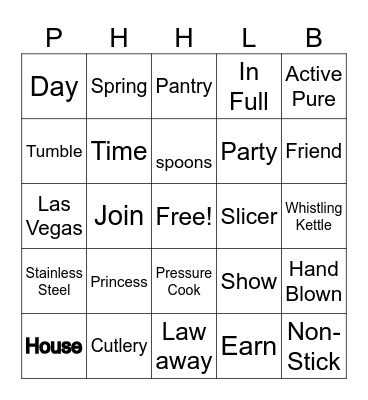 PRINCESS HOUSE HEALTH LIVING BINGO Card