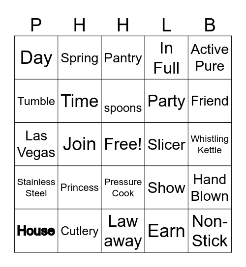 PRINCESS HOUSE HEALTH LIVING BINGO Card