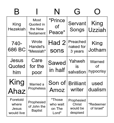 Isaiah BINGO Card