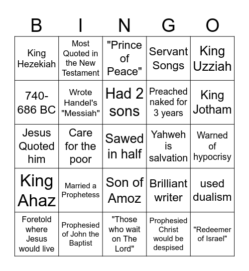 Isaiah BINGO Card