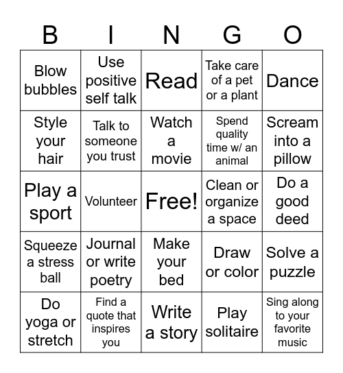 Coping Skill Bingo! Bingo Card