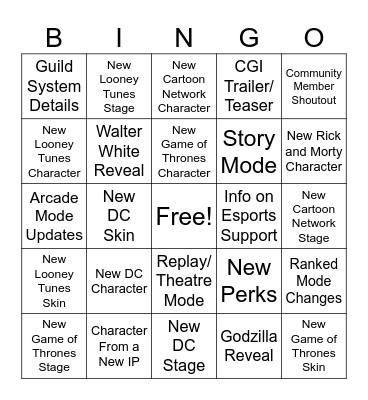 Multiversus Announcement Bing Bingo Card