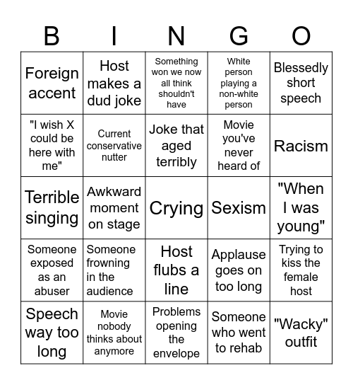 Oscars Bingo Card