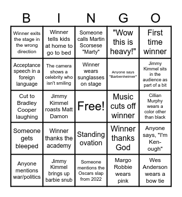OSCARS 2024 BINGO Card
