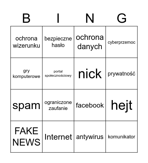 Dzień Bezpiecznego Internetu Bingo Card