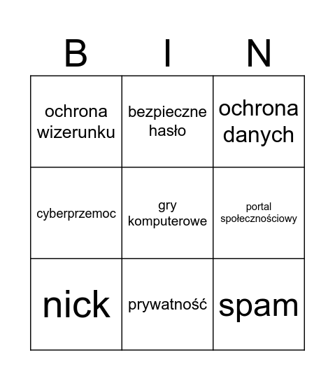 Dzień Bezpiecznego Internetu Bingo Card