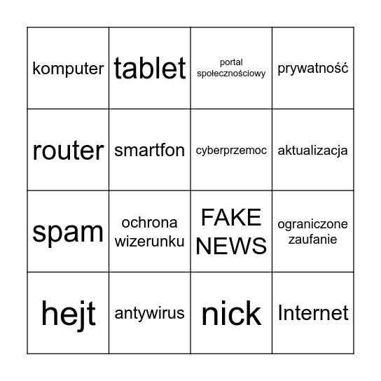 Dzień Bezpiecznego Internetu Bingo Card