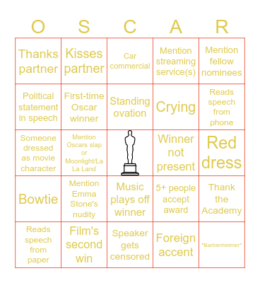 Oscars 2024 Bingo Card
