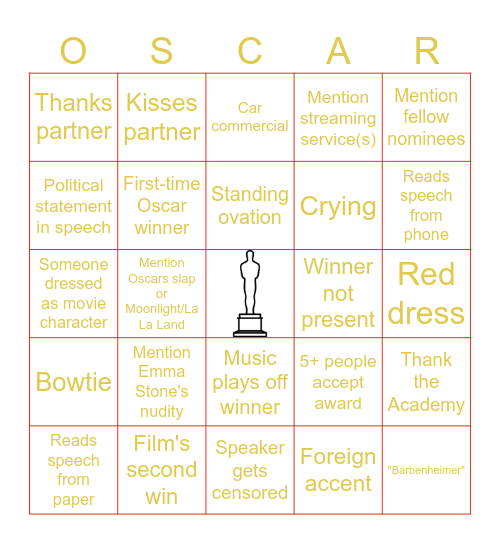 Oscars 2024 Bingo Card