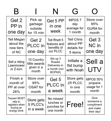 Tractor Supply BINGO Card