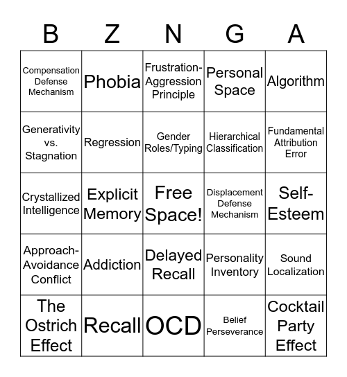 The Big Bang Theory BZNGA Bingo Card