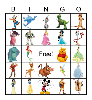 Disney Characters Bingo Card