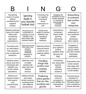 Confirmation Bias Bingo Card