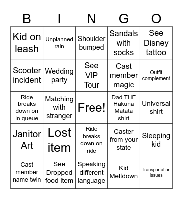 Disney Bingo Card