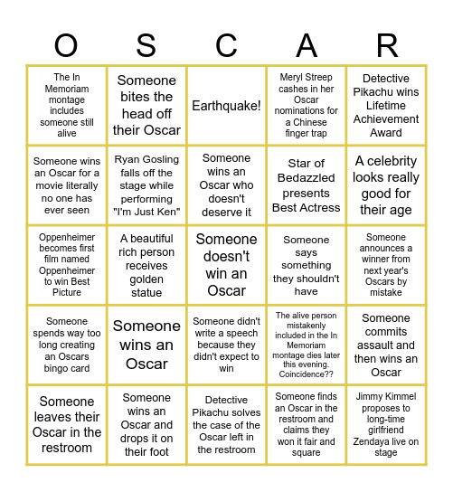 Academy Awards Bingo! Bingo Card