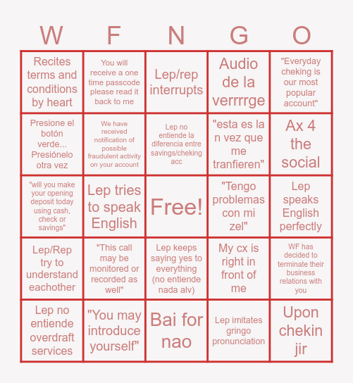 WF Bingo Card