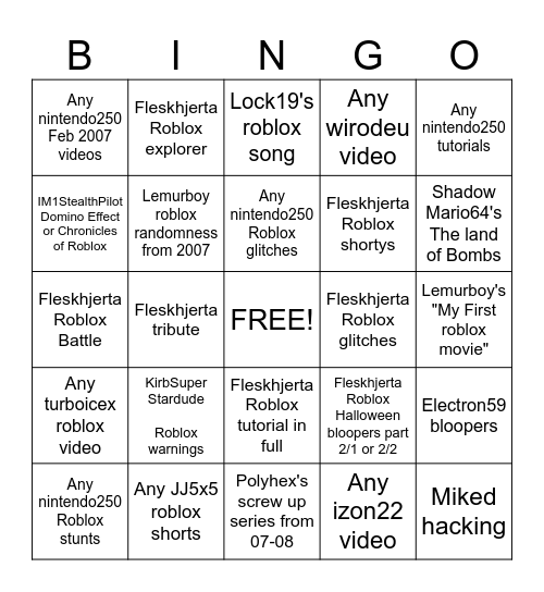 maple's roblox lost videos bingo Card