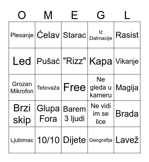 Omegle Bingo Card